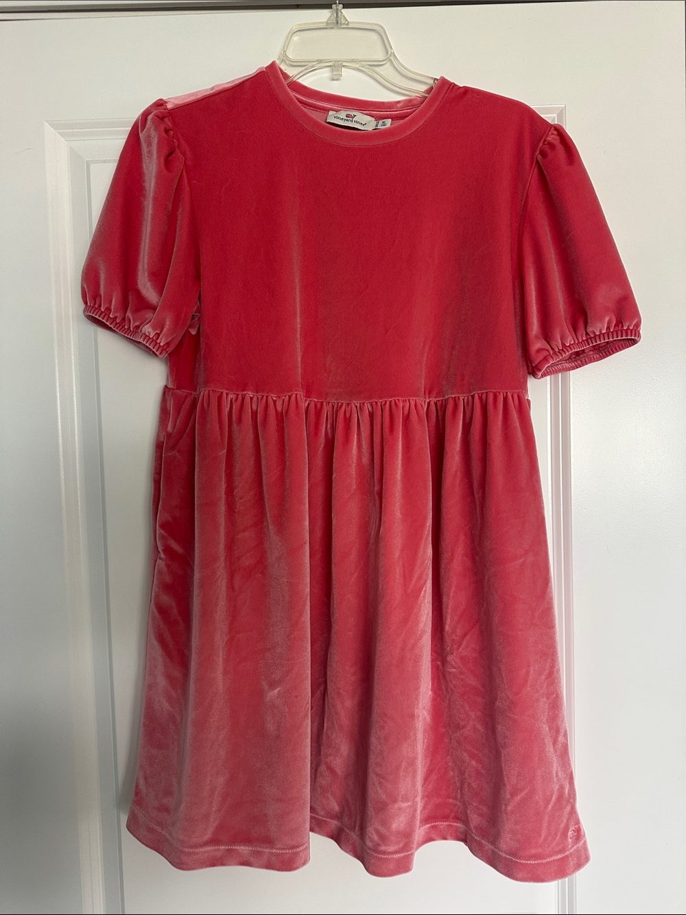 Vineyard Vines Girls Pink Velvet Puff-Sleeve Dress